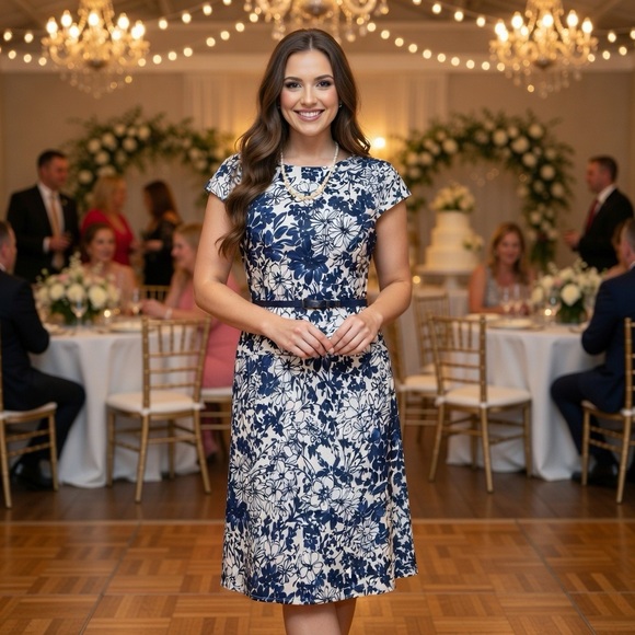 Anne Klein Dresses & Skirts - Anne Klein Navy and White Floral Midi Dress